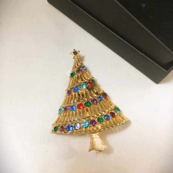 Signed Vintage Mid Century Modern MCM Christmas Tree Brooch Holiday Pin (A793) - Picture 3 of 6